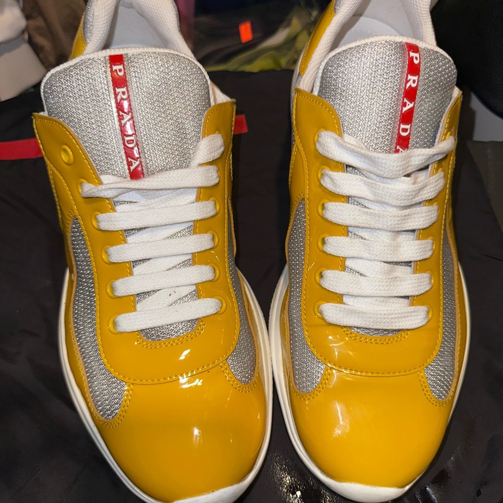 Prada Men's America Cup  Yellow and Gray Sneakers